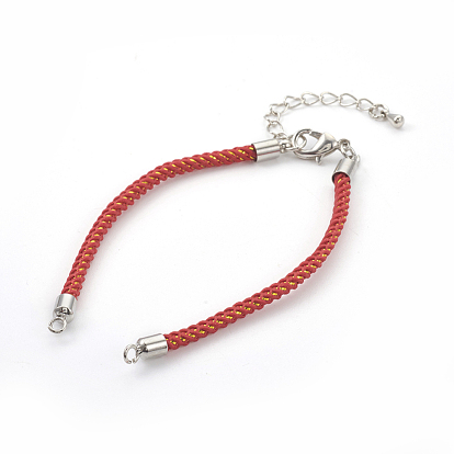 Adjustable Nylon Cord Bracelet Making, with Brass Findings, Long-Lasting Plated