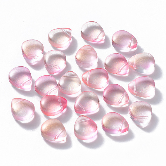Perles de verre peintes par pulvérisation transparent, perles percées, avec de la poudre de paillettes, larme