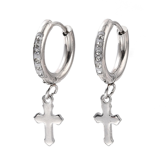 6 paires de boucles d'oreilles pendantes en forme de croix avec strass en cristal avec 304 broche en acier inoxydable pour femme