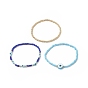 3Pcs 3 Style Evil Eye Polymer Clay & Glass Seed Beaded Stretch Bracelets Set for Women