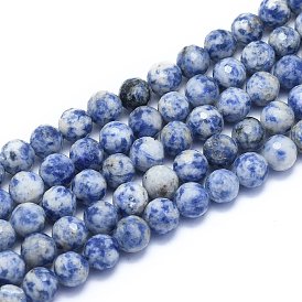 Натуральное синее пятно нитки из бисера яшмы, круглые, граненый (128 граней)