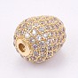 Brass Micro Pave Cubic Zirconia Beads, Long-Lasting Plated, Drop