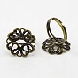 Adjustable Brass Filigree Ring Components, Mixed Style, 17~18mm
