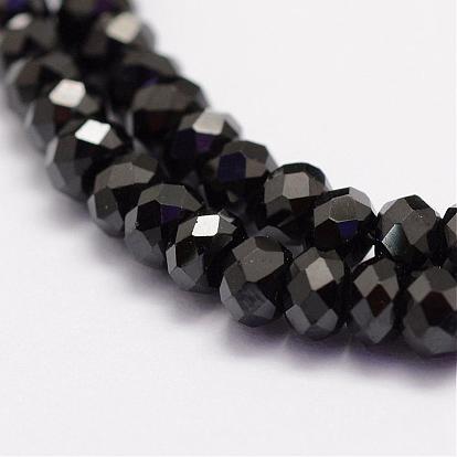 Natural Black Spinel Beads Beads Strands, Faceted, Rondelle