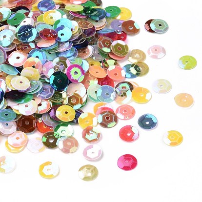 Paillettes semi-creuse en vrac en plastique, paillettes de couleur, le trou central, couleur ab , 6~7mm, Trou: 1mm