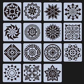 Mandala Flower PET Plastic Hollow Out Drawing Painting Stencils Templates, Square