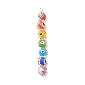 Wire Wrapped Handmade Evil Eye Lampwork Pendants, with Copper Findings, Round