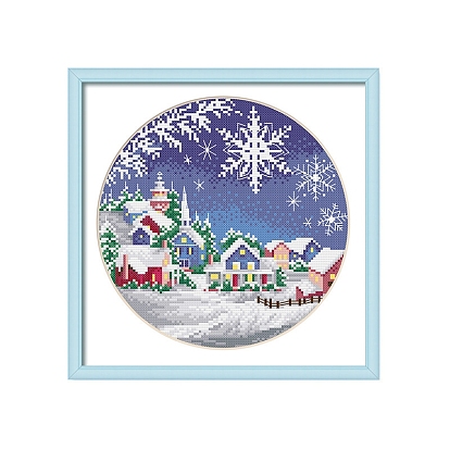 DIY Christmas Snowflake & House Pattern Embroidery Kits, Cross-Stitch Starter Kits, Including Fabric, Threads, Needle