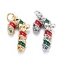 Christmas Themed Brass Micro Pave Cubic Zirconia Pendants, with Enamel and Jump Ring, Long-Lasting Plated, Christmas Candy Cane