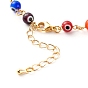Bracelets de perles faits à la main au chalumeau mauvais œil, avec des chaînes en laiton de trottoir