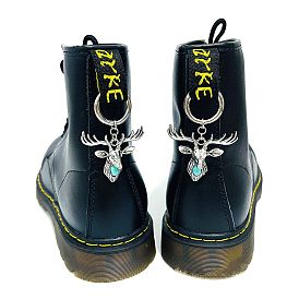 Elk Alloy Shoe Charms, with Synthetic Turquoise and Spring Gate Rings, for Shoe Decoration
