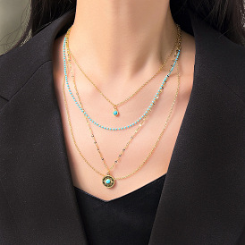 Multi-Layered Sun Charm Necklaces, Titanium Steel & Glass Rhinestone & Synthetic Turquoise Bohemia Style Necklaces for Women