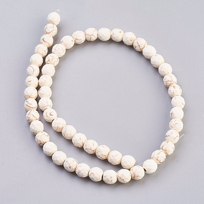 Brins de perles de magnésite naturelle, teint, facette, ronde