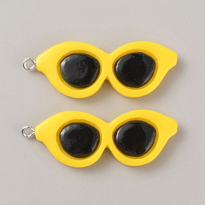 Opaque Resin Pendants, Sunglasses Charms, with Platinum Tone Iron Loops
