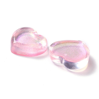 Cabochons de la resina transparente, con purpurina, corazón