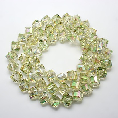 Full Rainbow Plated Crystal Glass Cube Beads Strands, Faceted