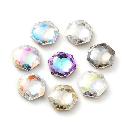 Glass Rhinestone Cabochons, Flat Back & Back Plated, Faceted, Hexagon