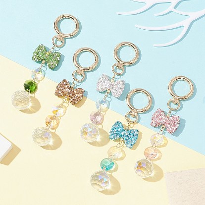 Glass Teardrop Pendants Decoration, with Bowknot Polymer Clay Rhinestones and lloy Swivel Clasps, Octagon Glass Bead