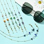 4Pcs 4 Style Natural Mixed Gemstone Chips & Lampwork Mushroom Beaded Eyeglasses Chains Set, with Golden Alloy Cable Chain & Clasps and Ends Loop