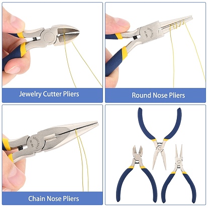 DIY Wire Wrapped Jewelry Making Kits, Including Copper Wire, Iron Side Cutting Pliers & Chain Nose Pliers & Round Nose Pliers