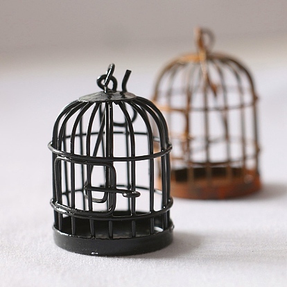 Jaula de pájaros de aleación en miniatura, para accesorios de jardín de casa de muñecas, simulando decoraciones de utilería