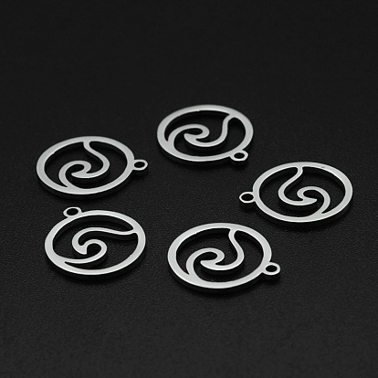 Ion Plating(IP) 201 Stainless Steel Charms, Laser Cut, Ring with Waved