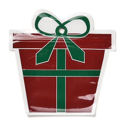 Sacs en plastique à fermeture éclair, sacs d'emballage en forme de boîte cadeau de Noël, pochettes supérieures auto-scellantes