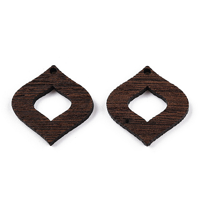 Natural Wenge Wood Pendants, Undyed, Rhombus Frame Charms
