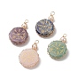4 pcs 4 styles pendentifs en pierre mélangée naturelle, breloques rondes plates motif païen nordique avec perle, aventurine verte naturelle & lapis-lazuli & améthyste & quartz rose