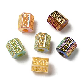 Plating Opaque Acrylic European Beads, Large Hole Beads, Golden Metal Enlaced, Column