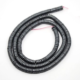 Grade A Non-magnetic Synthetic Hematite Frosted Beads Strands, Flat Twist, 4x1~1.5mm, Hole: 1mm, about 356pcs/strand, 15.7 inch