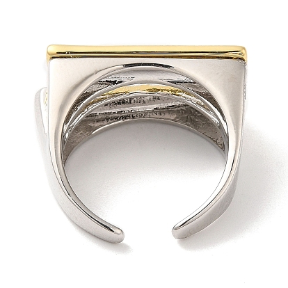 Двухцветное латунное прямоугольное открытое кольцо-манжета для женщин с покрытием стойки, без свинца и без кадмия