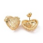 Cubic Zirconia Heart Stud Earrings, Real 18K Gold Plated Brass Jewelry for Women