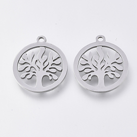 Pendentifs en acier inoxydable, pendentifs découpés au laser, rond et plat avec un arbre