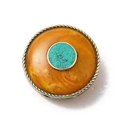 Brass Beeswax Beads, with Synthetic Turquoise, Flat Round
