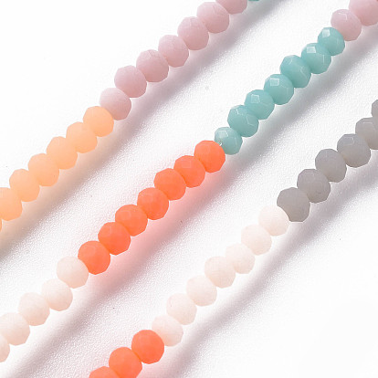 Mèches de perles de verre dépoli 7 couleurs opaques, perles multicolores segmentées, facettes rondelle