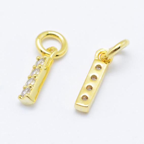 Brass Micro Pave Grade AAA Cubic Zirconia Charms, Letter I, Cadmium Free & Nickel Free & Lead Free