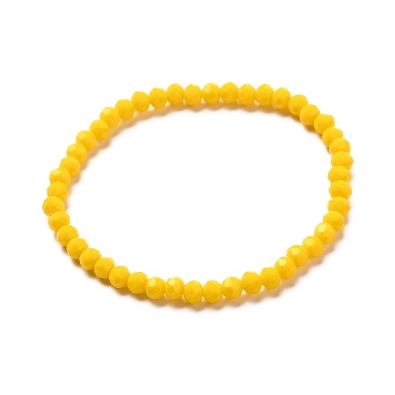 Faceted Glass Rondelle Beads Stretch Bracelet for Kid, Opaque Solid Color Glass Bracelet