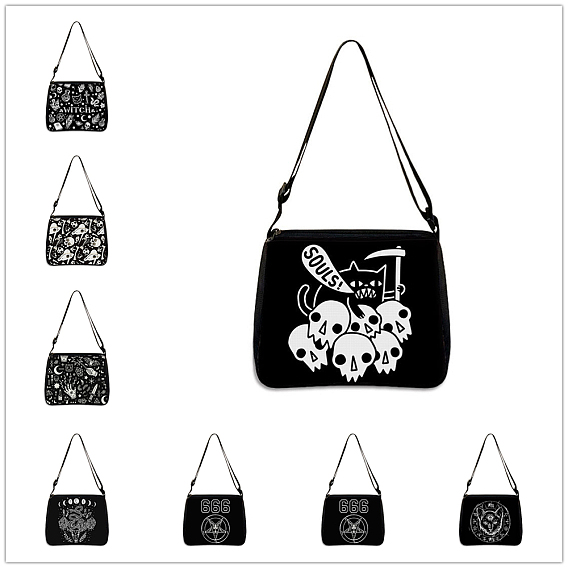Bolsa de poliéster con estampado de gato/estrella/unicornio, bolso de hombro ajustable estilo gótico para amantes de la wiccan