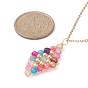 Collier pendentif losange en perles de pierres précieuses mélangées naturelles, bijoux enveloppés de fil de cuivre doré pour femmes
