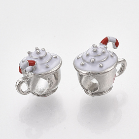 Alloy European Beads, with White Enamel, Large Hole Beads, Ice Cream