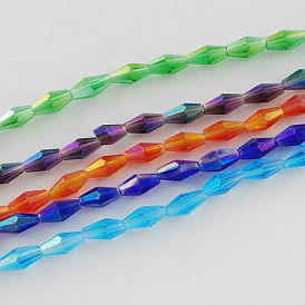 Electroplate Glass Beads Strands, AB Color Plated, Faceted, Bicone, 8x4x4mm, Hole: 1mm