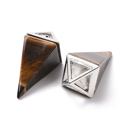 Natural & Synthetic Gemstone Pendants, with Platinum Tone Alloy Findings, Pyramid