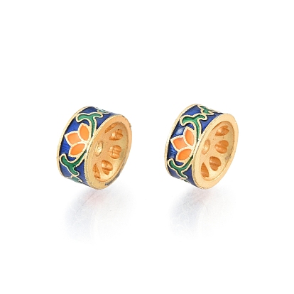 Alloy Enamel Beads, Matte Gold Color, Column with Flower