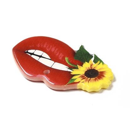 Acrylic Pendants, Lip with Sunflower Charms