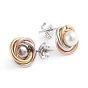 304 Stainless Steel Stud Earrings, Love Knot Earrings, with Plastic Imitation Pearl Beads and Ear Nuts