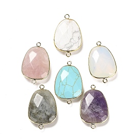 Gemstone Faceted Connector Charms, Rack Plating Brass Teardrop Charms, Cadmium Free & Lead Free