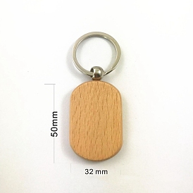 Porte-clés en bois non teint, avec les accessoires en alliage de zinc, rectangle