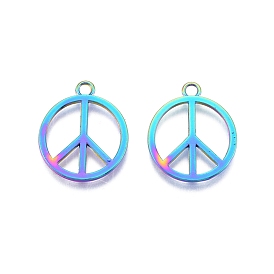 Rack Plating Alloy Pendants, Ring with Peace Sign
