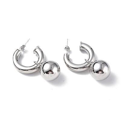 Brass Ring with Ball Dangle Stud Earrings, Brass Half Hoop Earrings for Women